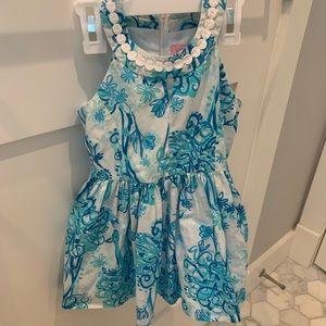 Lilly Pulitzer dress sz 3 turquoise peacock print w key hole neckline